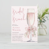 Bruidsbrunch Roze Champagneglas Kaart (Staand voorkant)