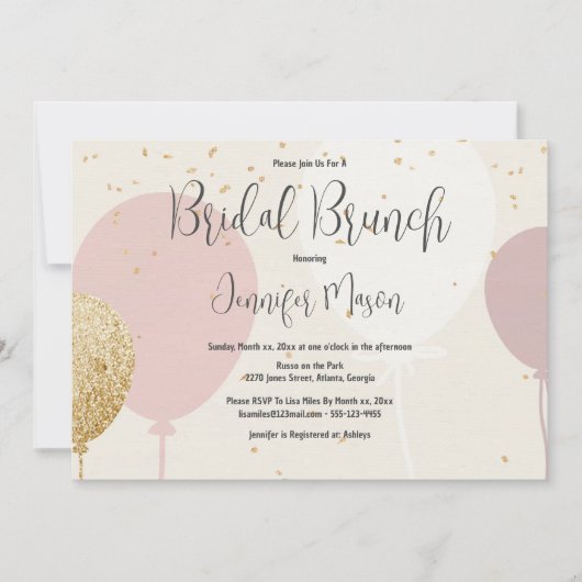 Bruidsbrunch, Roze, Goud, Balloon Vrijgezellenfees Kaart (Voorkant)
