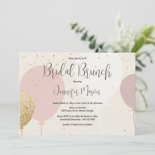 Bruidsbrunch, Roze, Goud, Balloon Vrijgezellenfees Kaart (Staand voorkant)