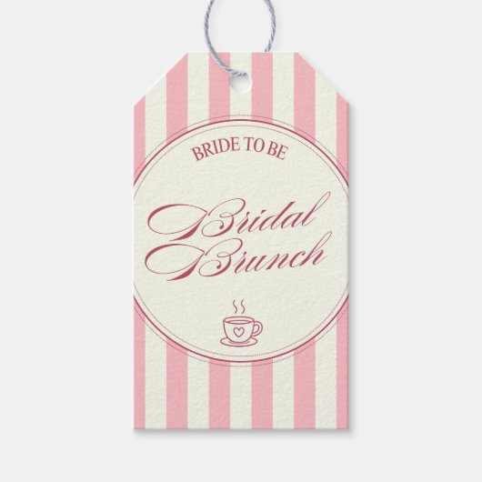 Bruidsbrunch Roze Strepen Vintage Cafe Bruiloft Cadeaulabel (Voorkant)