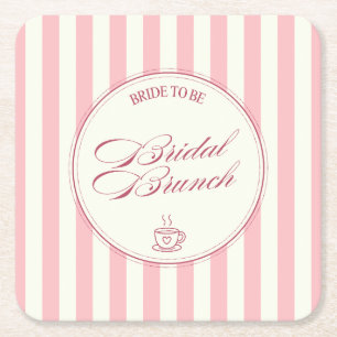 Bruidsbrunch Roze Strepen Vintage Cafe Bruiloft Kartonnen Onderzetters