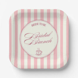 Bruidsbrunch Roze Strepen Vintage Cafe Bruiloft Papieren Bordje