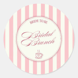 Bruidsbrunch Roze Strepen Vintage Cafe Bruiloft Ronde Sticker