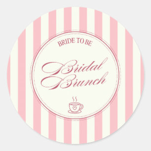 Bruidsbrunch Roze Strepen Vintage Cafe Bruiloft Ronde Sticker