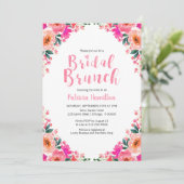 Bruidsbrunch uitnodigingen hete roze bloemen (Staand voorkant)