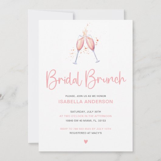 Bruidsbrunch Watercolor Roze Uitnodiging (Voorkant)