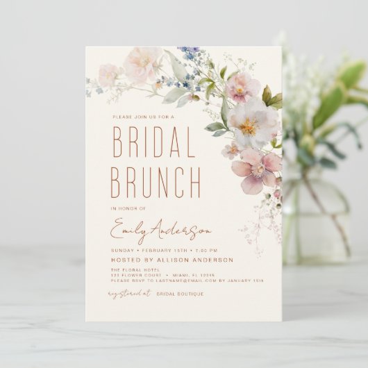 Bruidsbrunch Wildflower Boho Elegante douche Kaart (Staand voorkant)