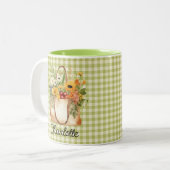 Bruidscadeau voor bruidsfeest 'Net van de markt' Tweekleurige Koffiemok (Voorkant links)