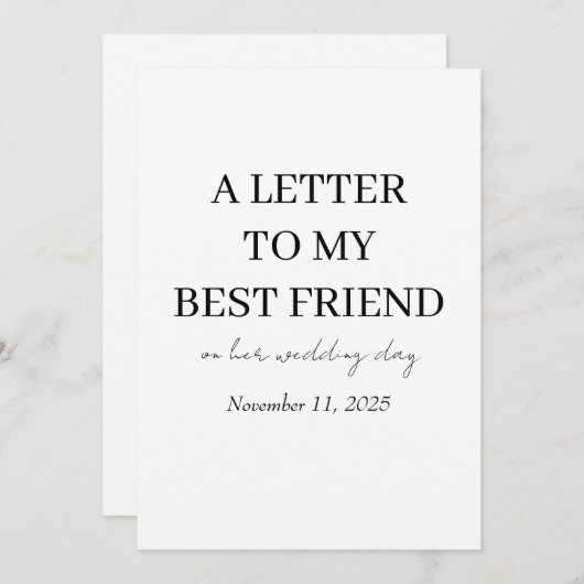 Bruidscadeaus | Persoonlijke "Aan mijn beste vrien Bedankkaart (Voorkant / Achterkant)