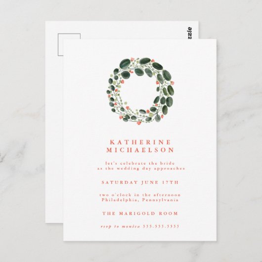 BRUIDSCHAP FEest | Waterverf Krans Uitnodiging (Voorkant / Achterkant)