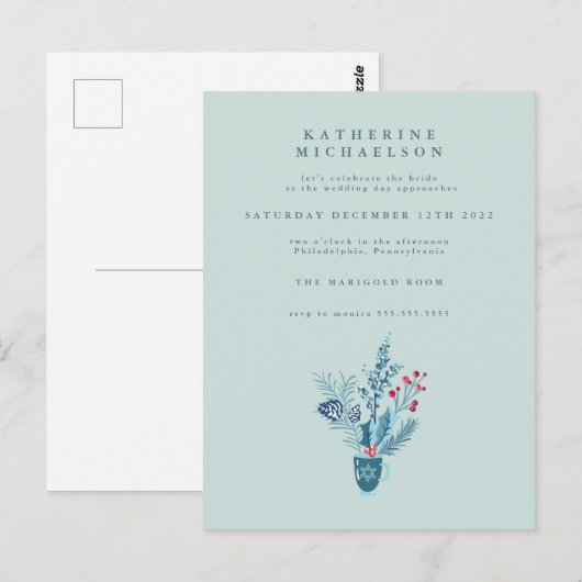 BRUIDSCHAP | Kerst Florale Boeket Uitnodiging (Voorkant / Achterkant)