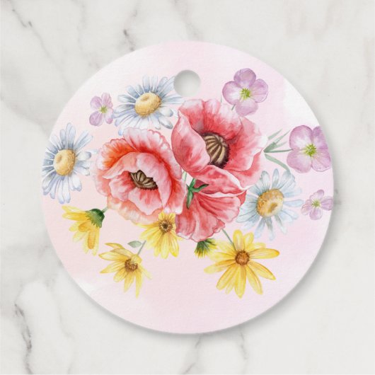 Bruidschort favor cadeau wilde madelief klaproos bedankjes labels (Achterkant)