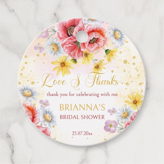 Bruidschort favor cadeau wilde madelief klaproos bedankjes labels (Voorkant)