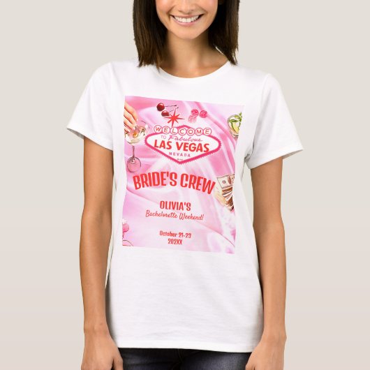 Bruidscrew Las Vegas Afscheidscadeau Poker Roze T-shirt (Voorkant)