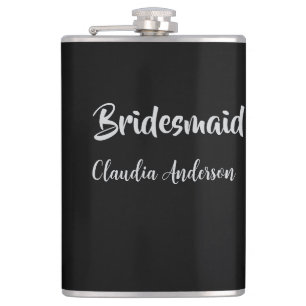 Bruidsdame bruidsmeisje naam zilver zwart bruiloft heupfles