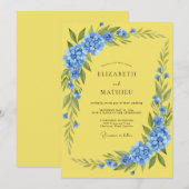 Bruidsdecoratie met korenbloem, citroenhydrangea e kaart (Voorkant / Achterkant)