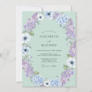 Bruidsdecoratie met mint en lilac anemoon kaart