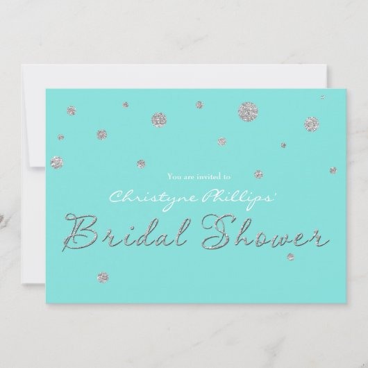Bruidsdiner Uitnodiging Aqua Blauw Zilver Glitter  (Voorkant)