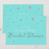 Bruidsdiner Uitnodiging Aqua Blauw Zilver Glitter  (Voorkant / Achterkant)