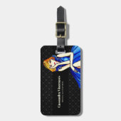 Bruidsdonkere koninklijk blauwe cocktailjurk Zwart Bagagelabel (Voorkant verticaal)