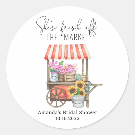 Bruidsdouche Bloemen Kar Ronde Sticker (Voorkant)