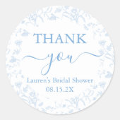 Bruidsdouche met bloemenprint ronde sticker (Voorkant)