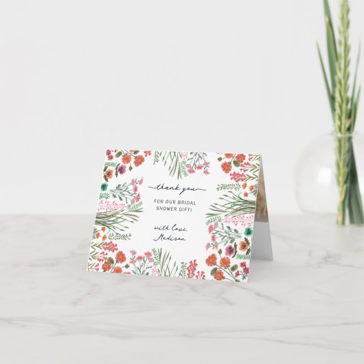 Bruidsdouche met wilde bloemen bedankkaart (Voorkant)