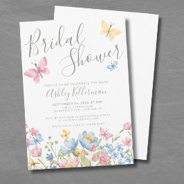 Bruidsdouche met wilde bloemen en vlinders kaart