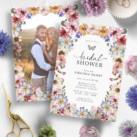 Bruidsdouche met wilde bloemen kaart
