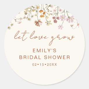 Bruidsdouche met wilde bloemen Laat de liefde groe Ronde Sticker