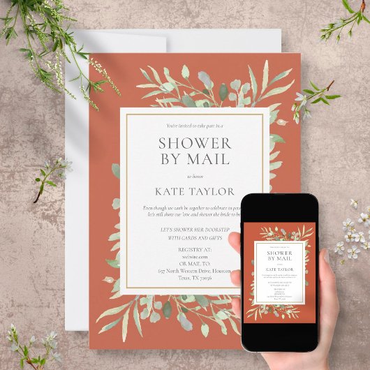 Bruidsdouche per post Groene Hochzeit Terracotta Kaart