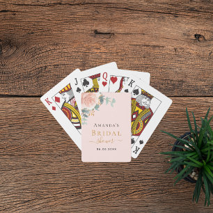Bruidsdouche roze gouden bloemige eucalyptus groen pokerkaarten