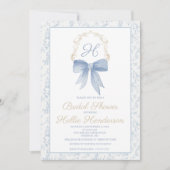 Bruidsdouche uitnodiging Blauw Damast en Goud (Voorkant)