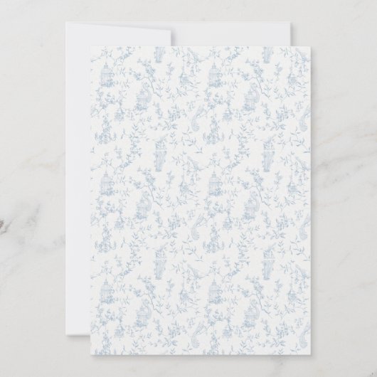 Bruidsdouche uitnodiging Blauw Damast en Goud (Achterkant)