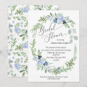 Bruidsdouche uitnodiging Blauwe Waterverf (Voorkant / Achterkant)