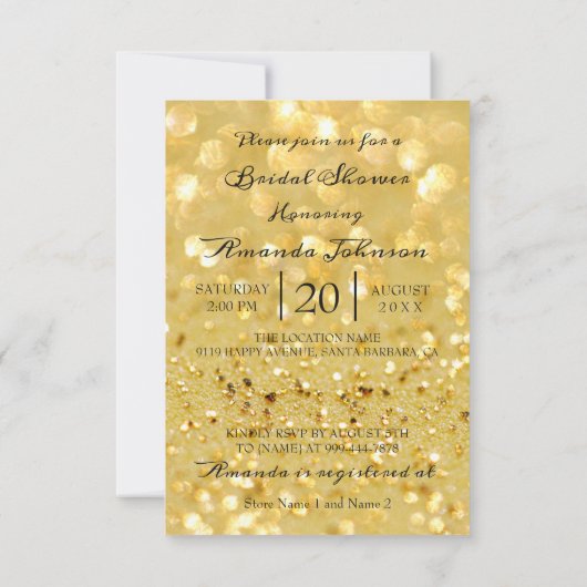 Bruidsdouche uitnodiging Bloemen Goud Glitter Groe (Achterkant)