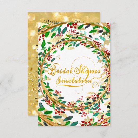 Bruidsdouche uitnodiging Bloemen Goud Glitter Groe (Voorkant / Achterkant)