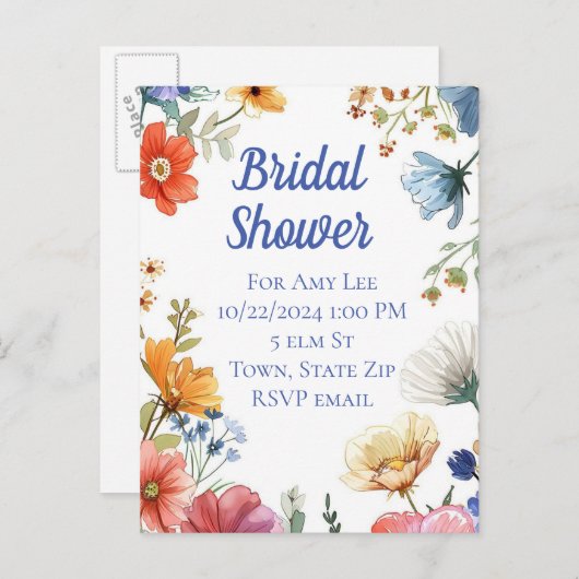 Bruidsdouche uitnodiging briefkaarten (Voorkant / Achterkant)