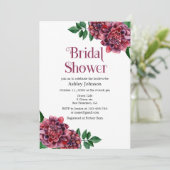 Bruidsdouche uitnodiging dahlia's. Bourgondië nodi (Staand voorkant)