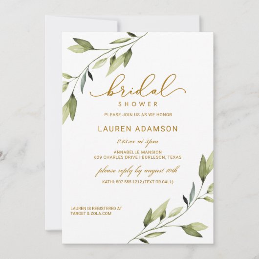 Bruidsdouche uitnodiging - Elegant Sprookjesgroen (Voorkant)