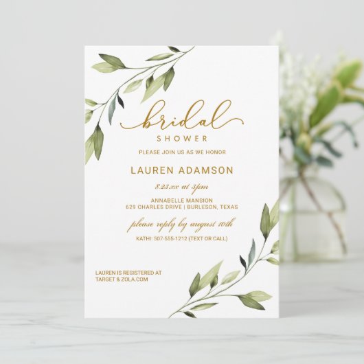 Bruidsdouche uitnodiging - Elegant Sprookjesgroen (Staand voorkant)