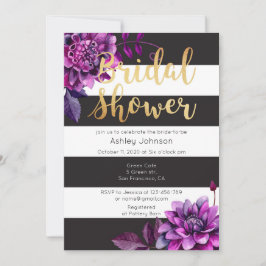 Bruidsdouche uitnodiging goud. Zwart en paars