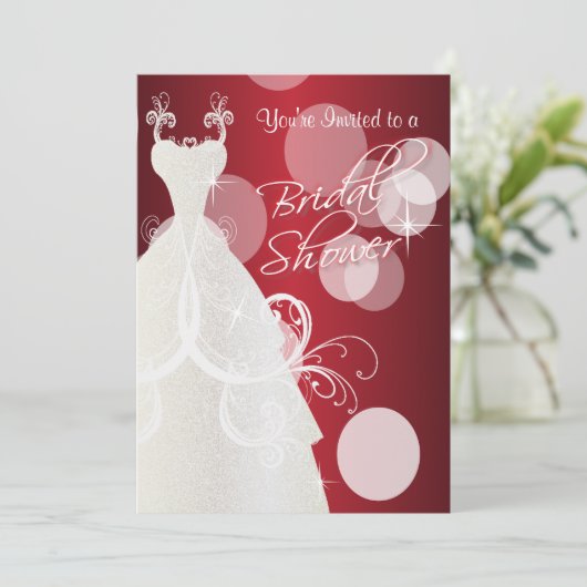 Bruidsdouche uitnodiging in Metallic Red (Staand voorkant)