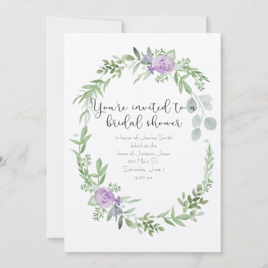 Bruidsdouche Uitnodiging lavendel en groen (Voorkant)