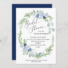 Bruidsdouche uitnodiging Marine Blauwe Bloemen