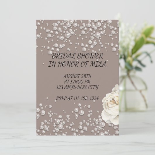 BRUIDSDOUCHE UITNODIGING MET FAUX PARELS (Staand voorkant)