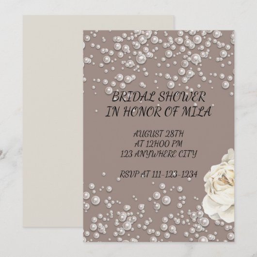 BRUIDSDOUCHE UITNODIGING MET FAUX PARELS (Voorkant / Achterkant)