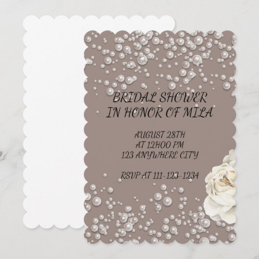 BRUIDSDOUCHE UITNODIGING MET FAUX PARELS (Voorkant / Achterkant)