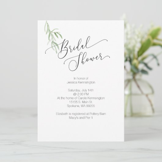 Bruidsdouche uitnodiging Olijftak Waterverf (Staand voorkant)