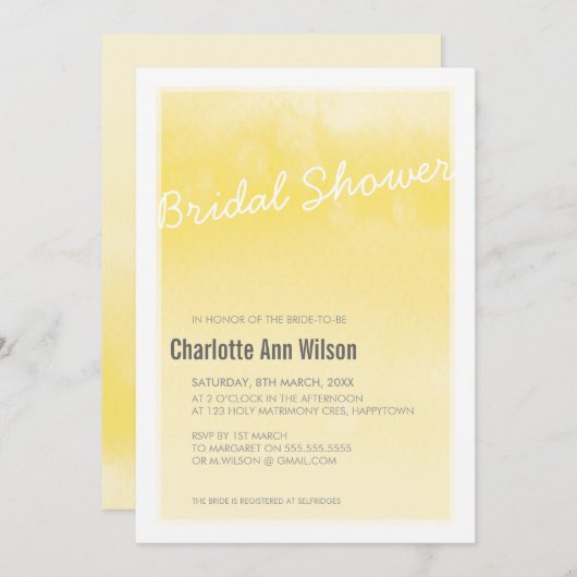 BRUIDSDOUCHE UITNODIGING: ombre waterverf geel Kaart (Voorkant / Achterkant)